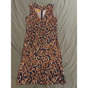 Tory Burch Rust Navy Paisley Silk Jersey Sleeveless Dress Zipper Medium